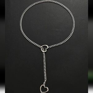 Silver Heart Choker Leash Chain Necklace (OS)